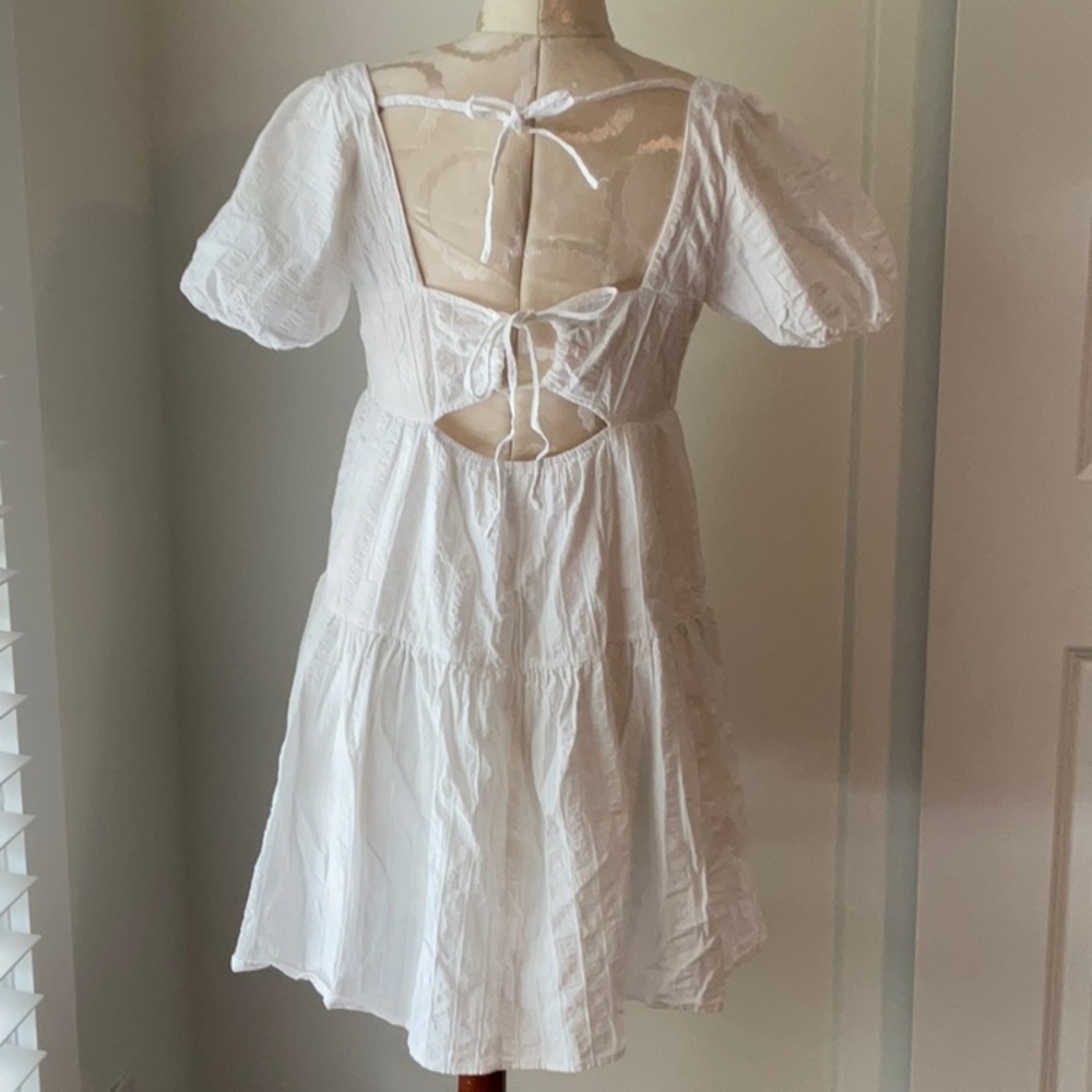 PARK ADELYNA Elegant White Puff Sleeve Dress size M - Picture 2 of 10